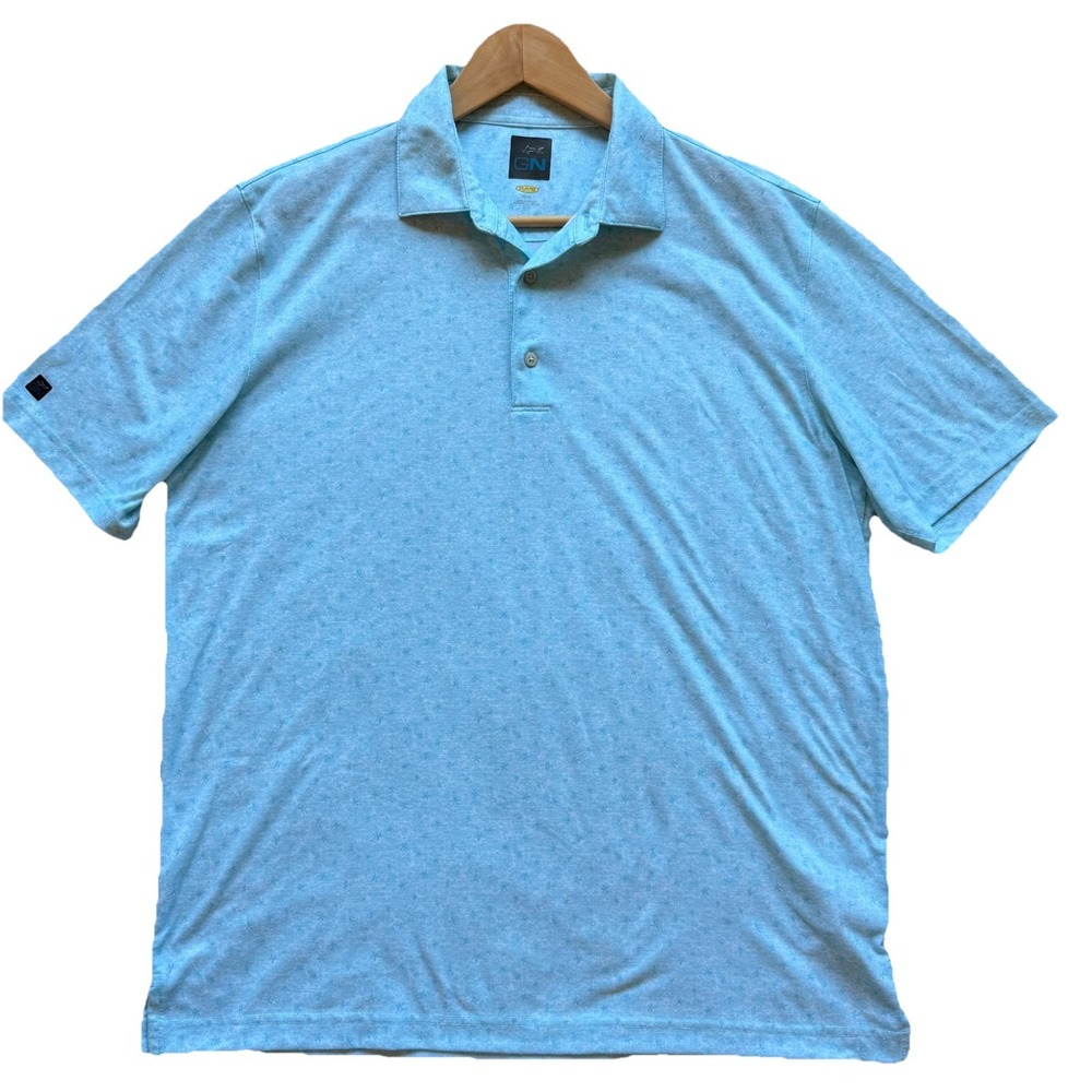 Greg Norman Men's Starfish blue & white Polo Large, icey falls, ocean, Golf